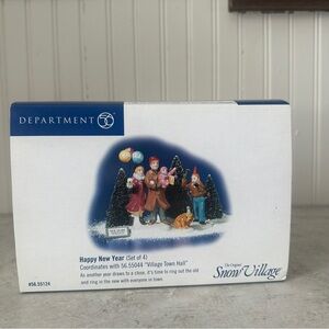 Dept 56 Snow Village Accessory Happy New Year 55124 In Box Set Of 3 Family & Dog